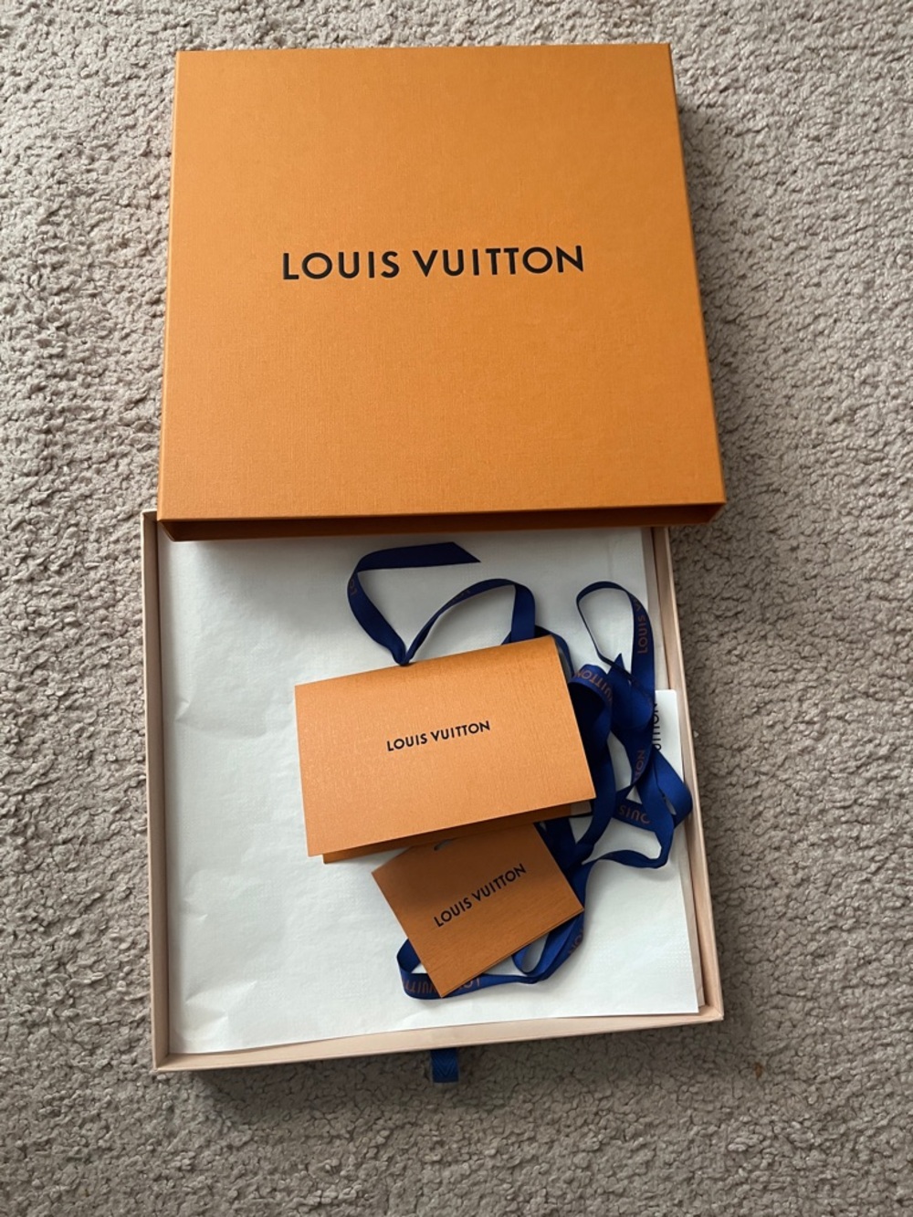 Louis Vuitton Orange Box with Navy Ribbon Accents